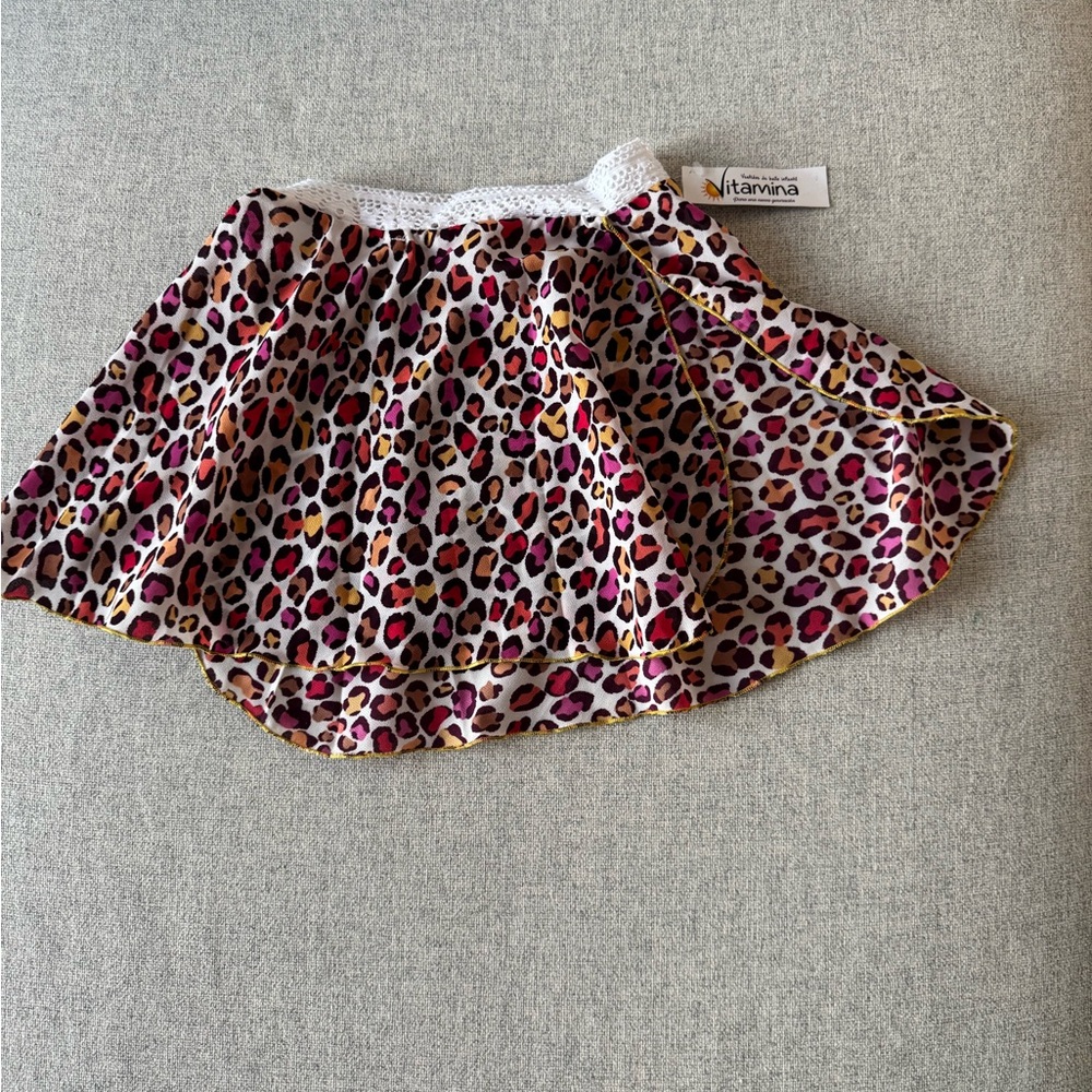 Kids Leopard Print Skirt with Lace Trim
